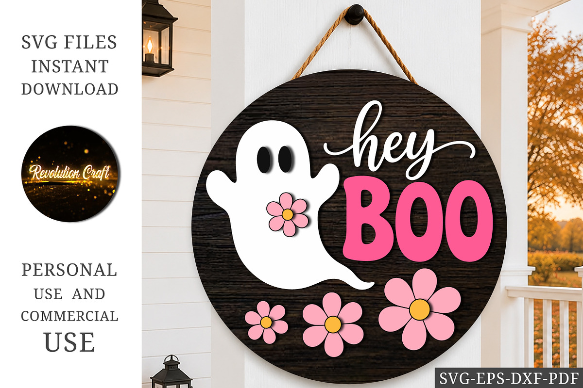 Hey Boo Floral Ghost Laser Cut SVG, an Object Graphic by OK Design (Photo 1 of 3)
