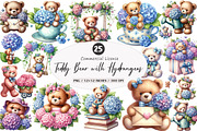 Teddy Bear with Hydrangeas, an Illustration by SinaCreation (Thumbnail 1 of 5)