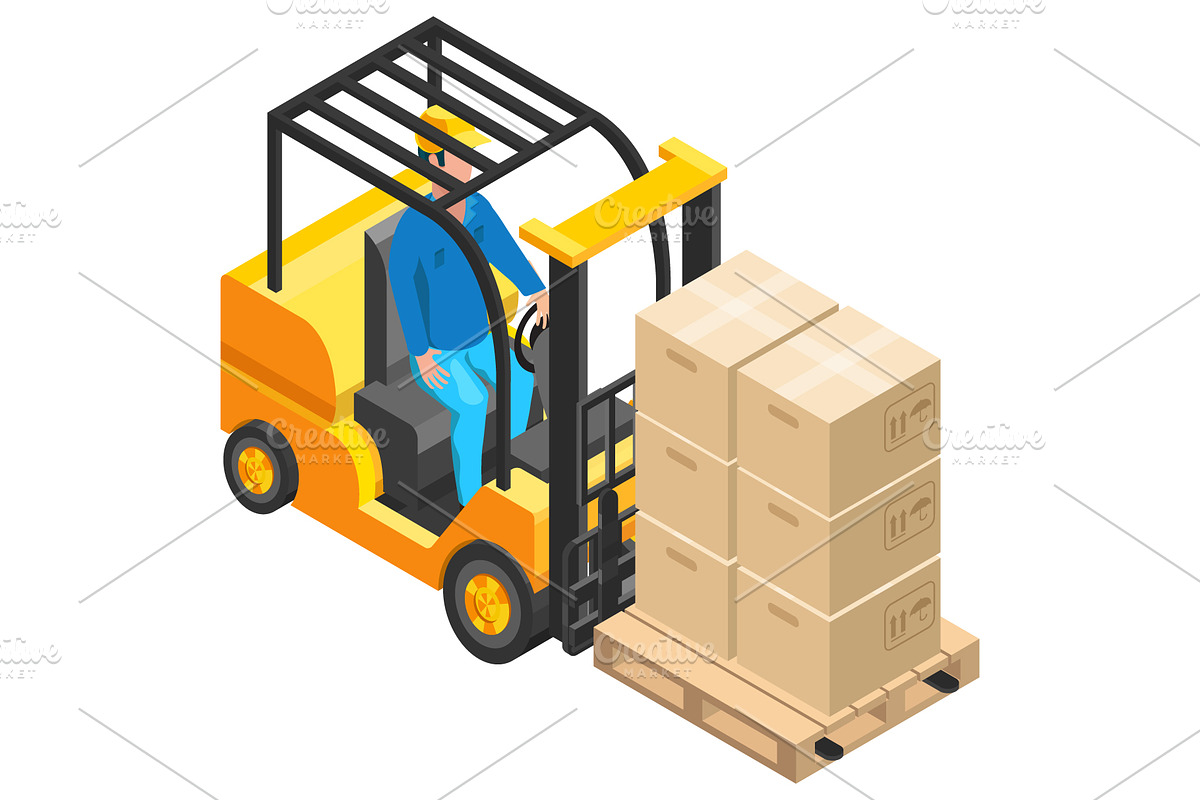 Forklift moving boxes on warehouse, a Transportation Illustration by Yayasya (Photo 3 of 3)