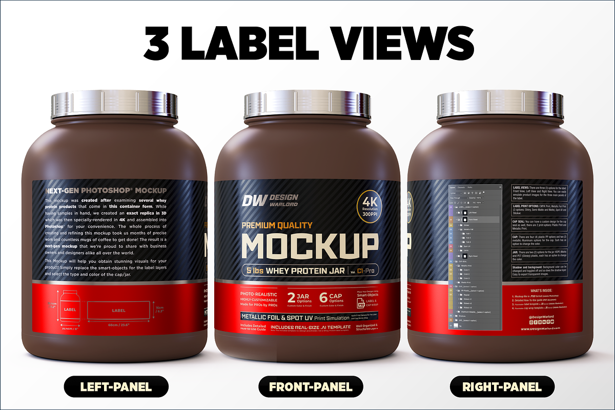 5lb Whey Protein Jar Mockup C1-Pro, a Packaging Mockup by Design Warlord (Photo 6 of 16)
