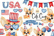 SALE! Watercolor Corgi. 4th of July, a Decorative Illustration by Natalya_Mona_Art (Thumbnail 1 of 8)