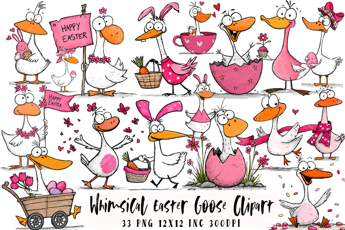 Whimsical Easter Goose Clipart, an Illustration by OK Design (Photo 1 of 6)