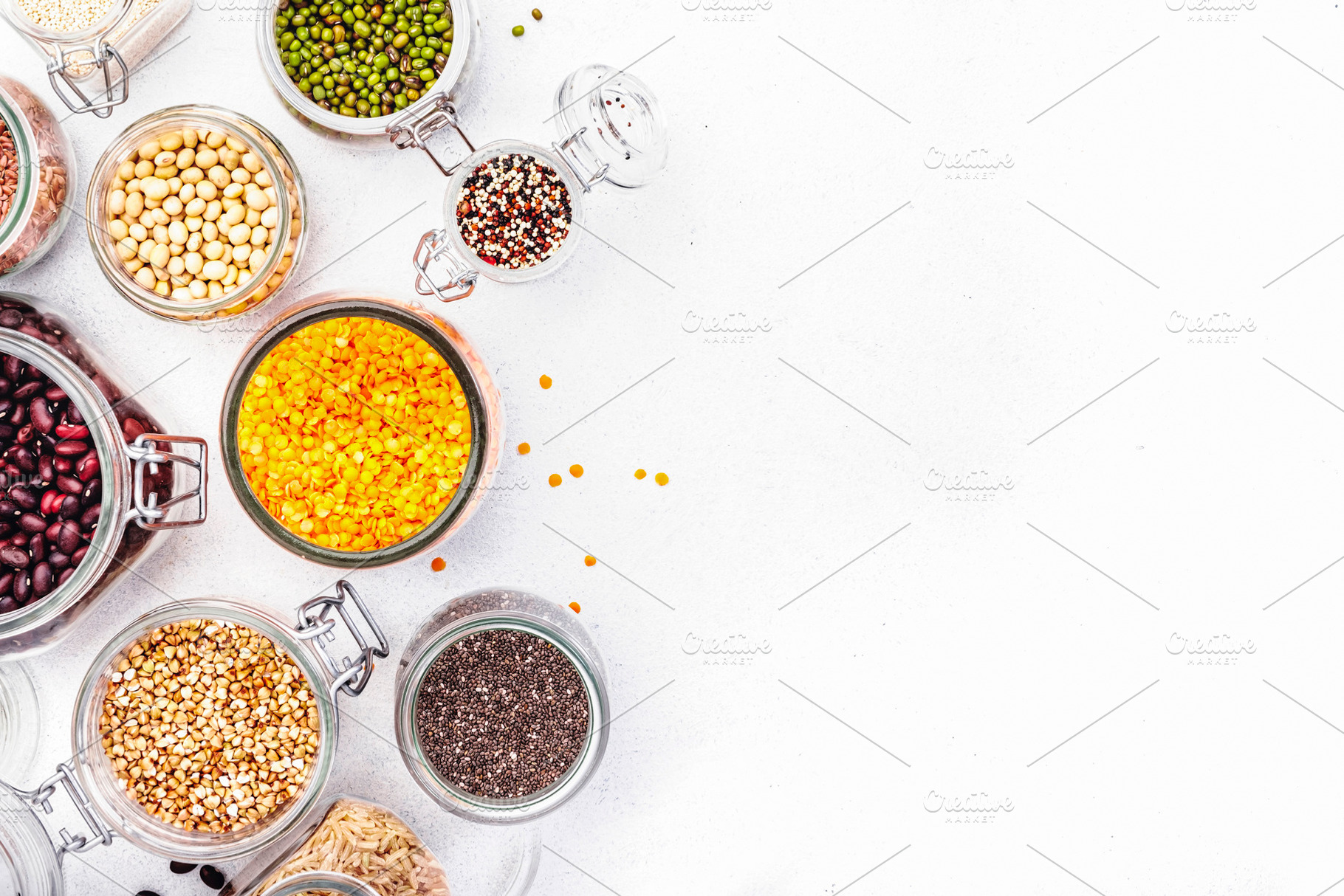 Grocery, home stocks in plastic free storage and jars. Various b, a Food & Drink Photo by 5PH
