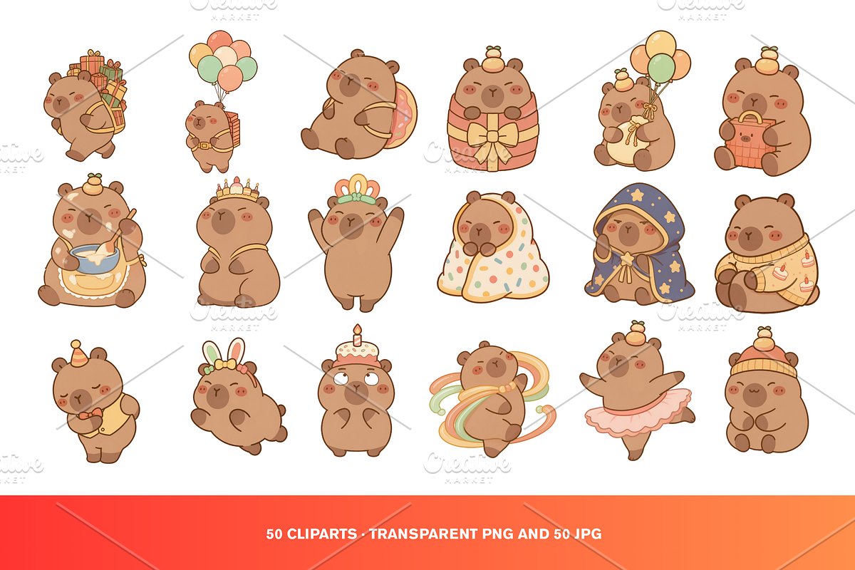 50 Kawaii Capybara Birthday Clipart, an Animal Illustration by Luxe (Photo 2 of 4)