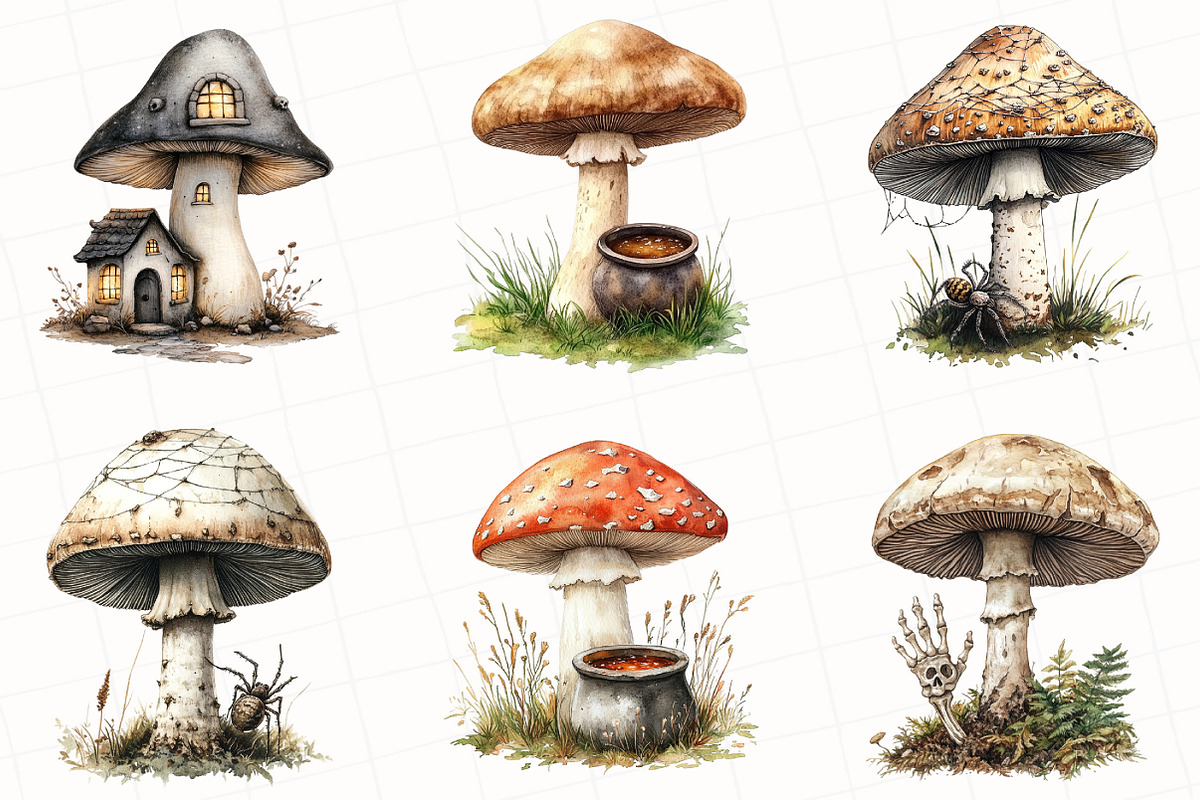 Halloween Mushroom Clipart, an Illustration by OK Design (Photo 2 of 5)