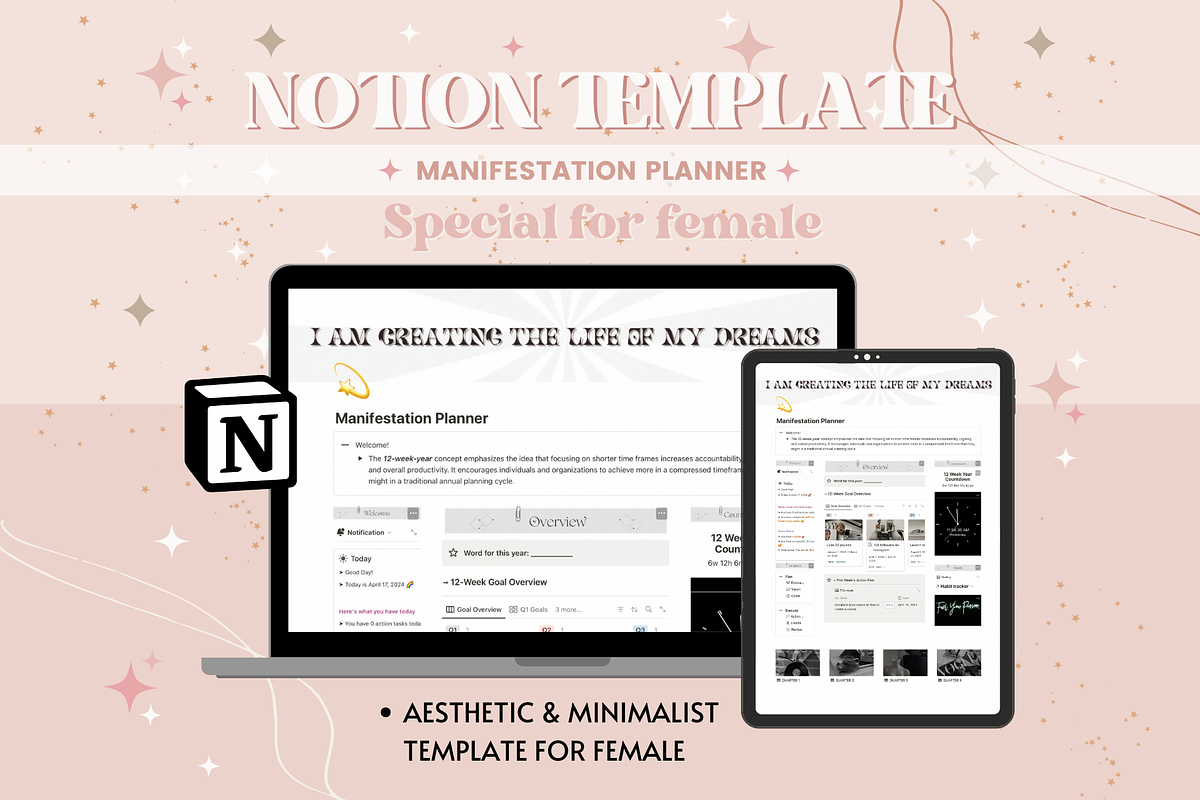 Manifestation Notion Template, a Templates & Theme by bellaROSEworkshop (Photo 2 of 10)