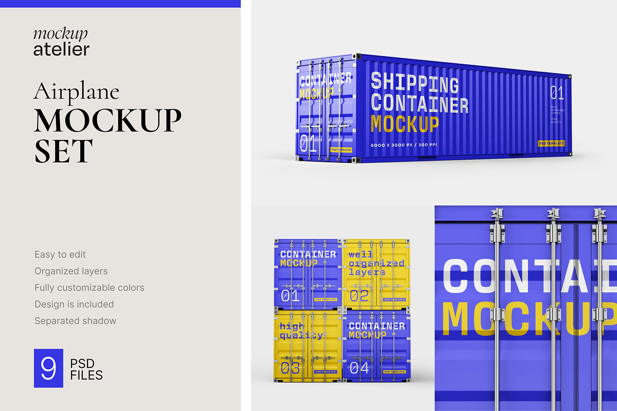 Shipping Container Mockup Set, a Packaging Mockup by mockupatelier (Photo 1 of 12)