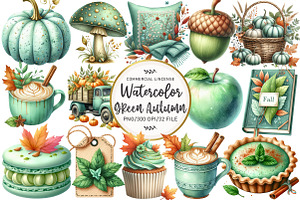 Mint Fresh Green Autumn Clipart, an Illustration by OK Design