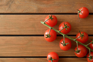 Cherry Tomato Vine on Rustic Wooden Table, a Food & Drink Photo by Davizro's Market
