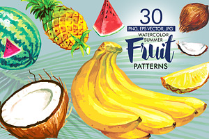 Watercolor Summer Patterns Fruits