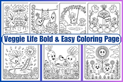 Veggie Life Coloring Pages For Kids, a Decorative Illustration by Coco Bloom (Thumbnail 1 of 3)