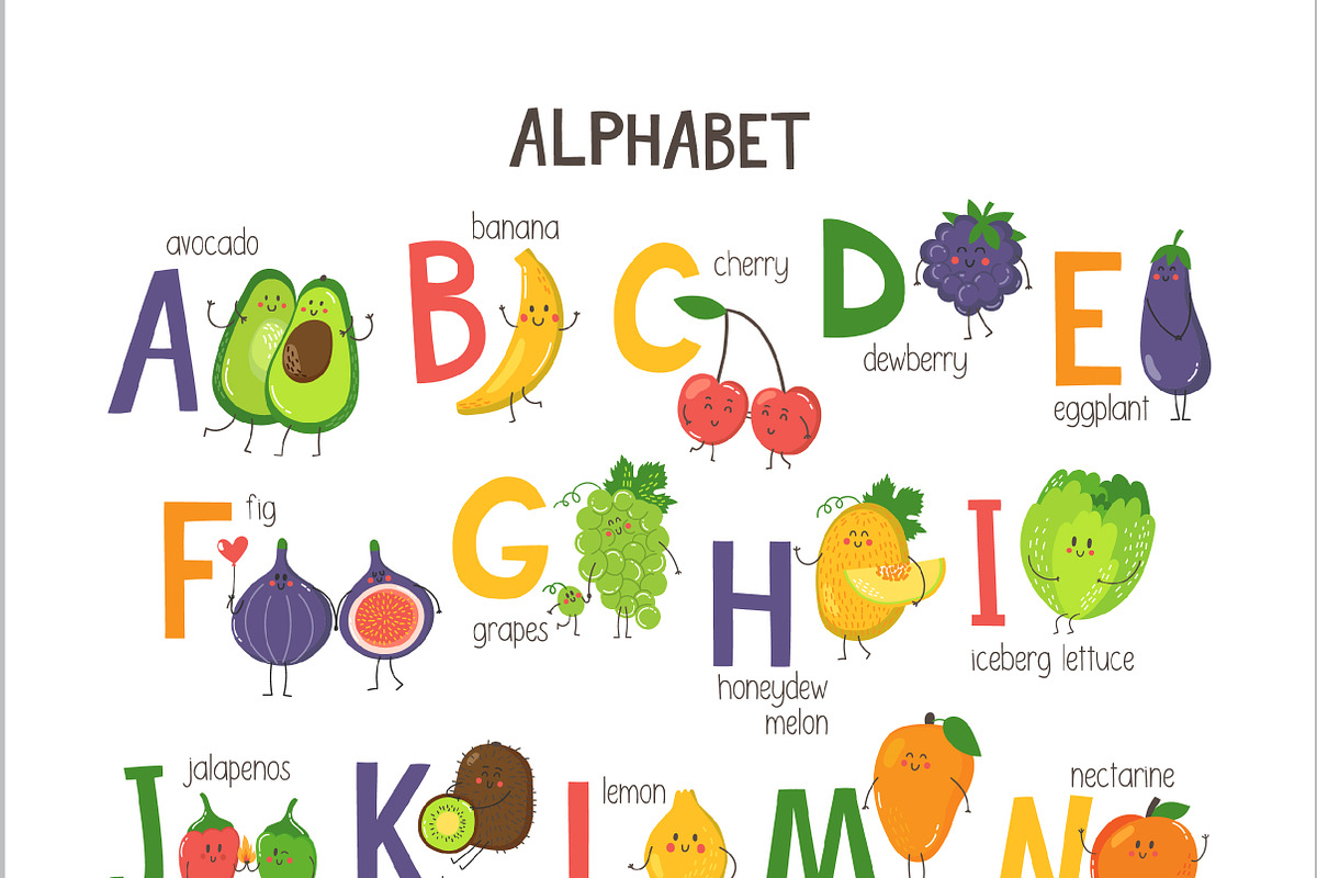 Vector fruits & vegetables Alphabet, a Food Illustration by KVIO (Photo 9 of 10)