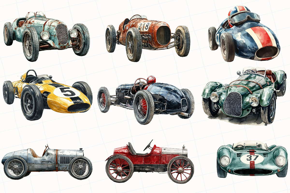 Vintage Old Racing Car Clipart, an Illustration by OK Design (Photo 2 of 4)