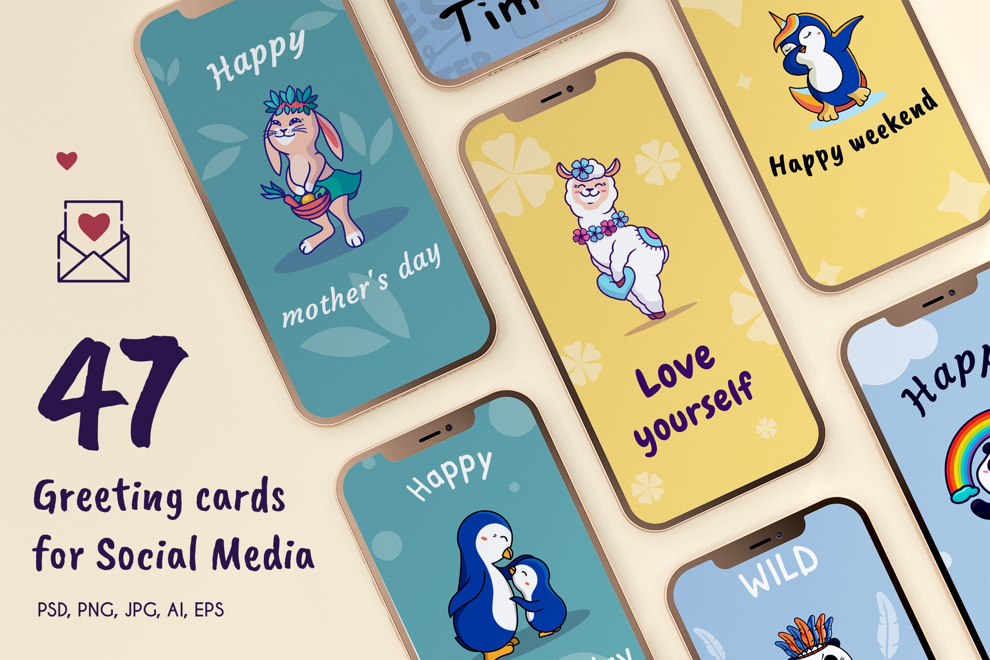 Digital greeting cards, a Social Media Template by Lettering_Logo