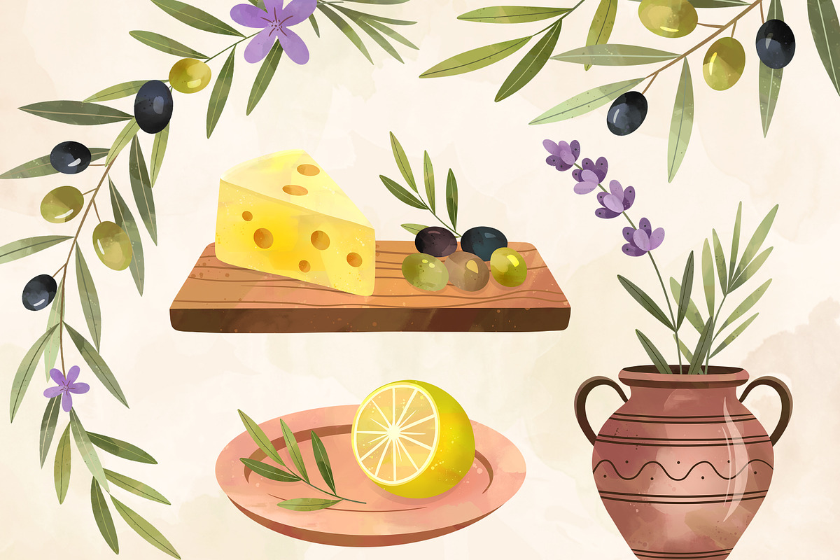 Watercolor Olives, Herbs and Food, an Illustration by Hanna's ArtLab (Photo 5 of 7)