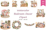 Watercolor Bedroom Decor Clipart, a Decorative Illustration by BerryPieArt (Thumbnail 1 of 4)