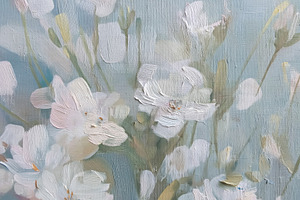 White flowers blooming in an impressionistic oil painting, captu, an Illustration by Studio ANNA