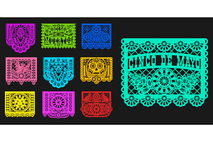Mexican papel picado paper cut flags, a Decorative Illustration by Vector Tradition