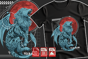 Blood-moon Lion T-shirt Illustration, an Illustration by Syahid Zain