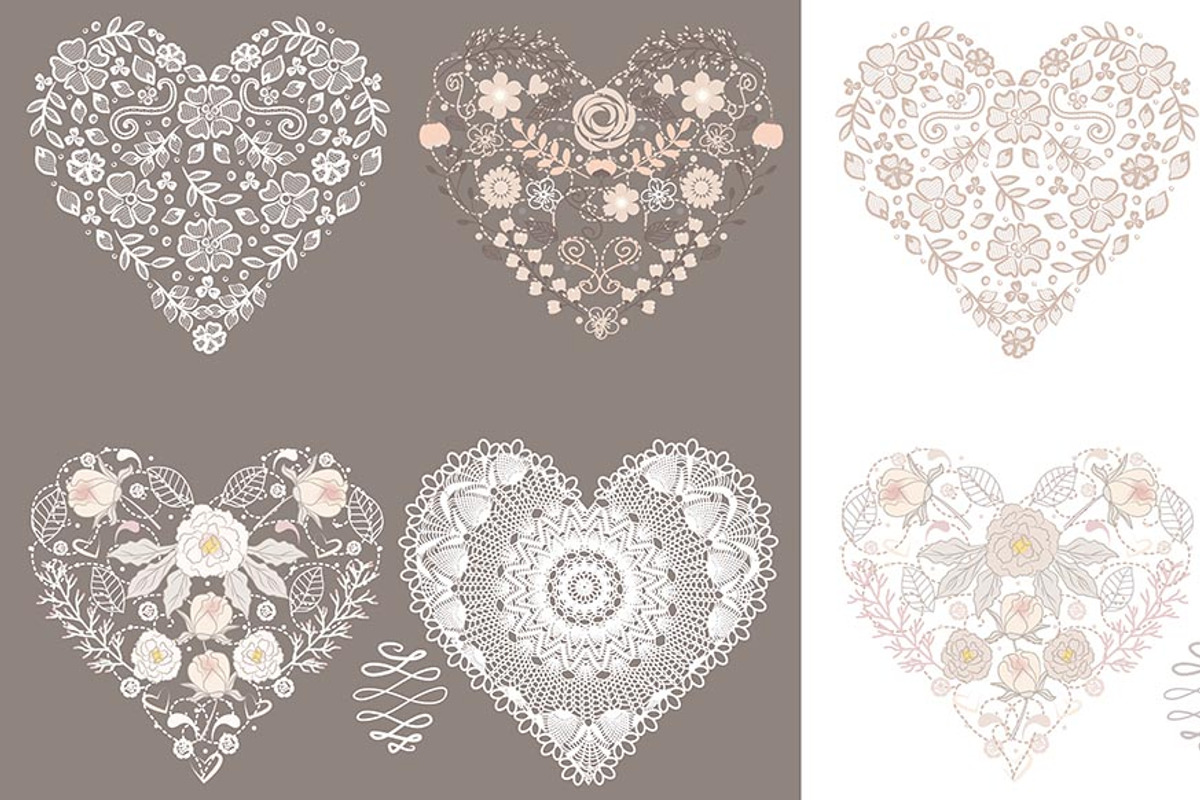 Heart lace/flower cliparts, an Illustration by burlapandlace (Photo 4 of 4)