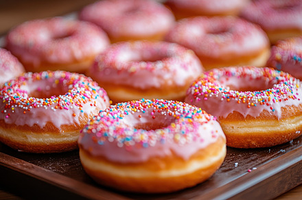 Delicious donuts with pink icing and, a Background Photo by Pixeness