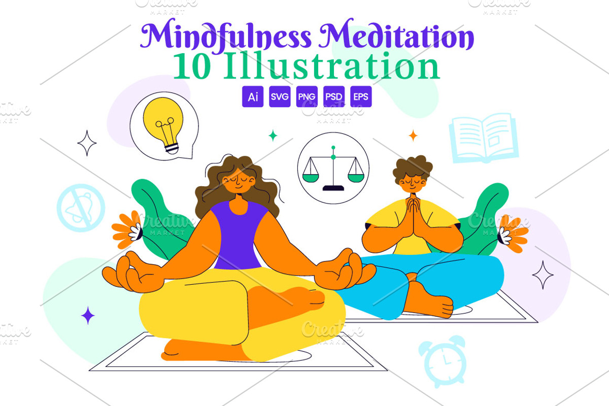 10 Mindfulness Meditation Practice, an Illustration by denayunebgt (Photo 1 of 4)