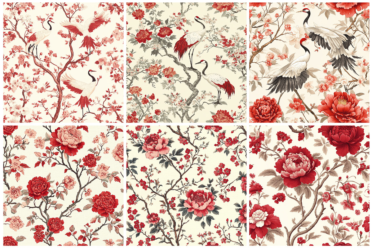 Red & White Chinoiserie Digital Pape, a Texture Graphic by CitraGraphics (Photo 6 of 9)