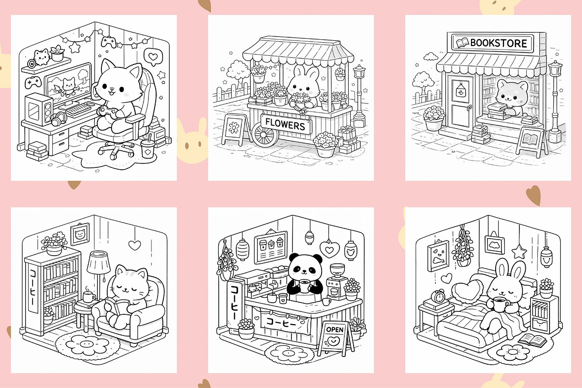 Kawaii Corner Coloring Printables, an Object Graphic by Image for Sale (Photo 2 of 4)