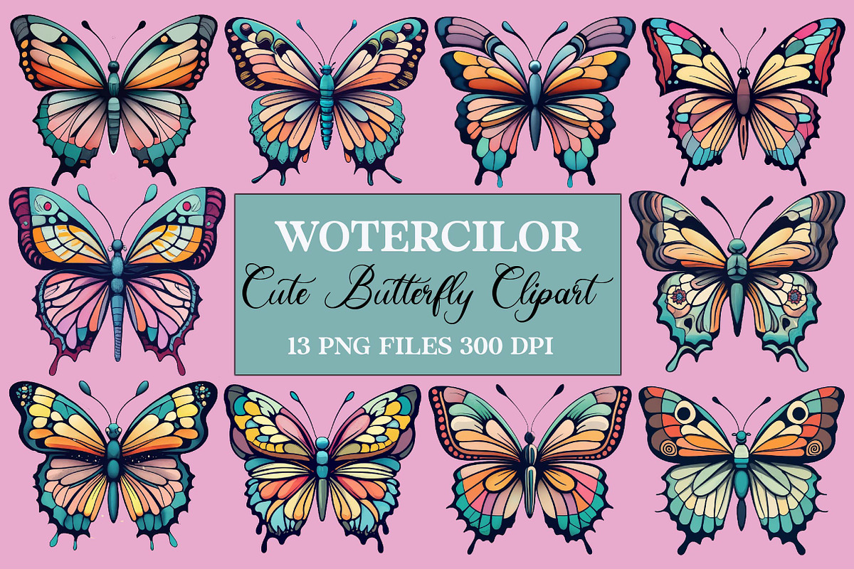 Cute Butterfly Clipart, a Seasonal Illustration by Craft Nest (Photo 1 of 5)