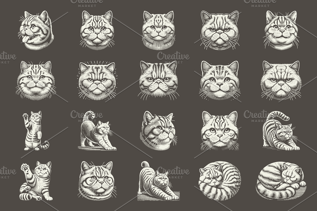 Vintage British Shorthair Cat Design, an Animal Illustration by devastd (Photo 4 of 11)