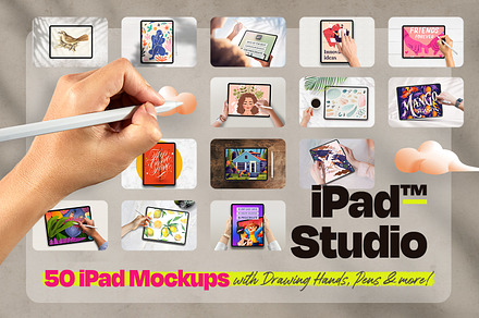 iPad Studio — 50 Editable Mockups, an iPad Mockup by Frisk Shop