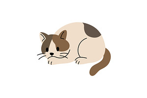 Cute cartoon cat lying down. Flat, an Animal Illustration by GraphiShop