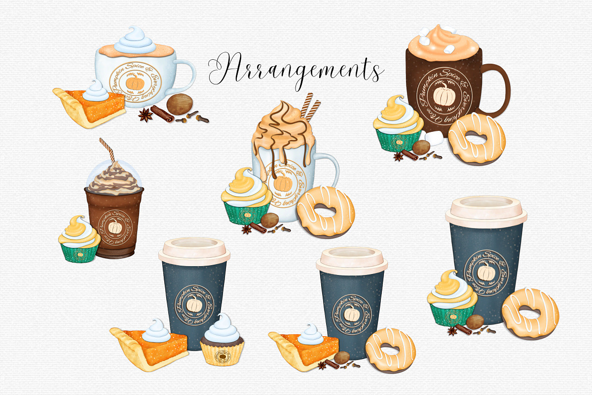 Watercolor Pumpkin Spice Clipart, an Illustration by MiracleArtAndDesign (Photo 3 of 4)