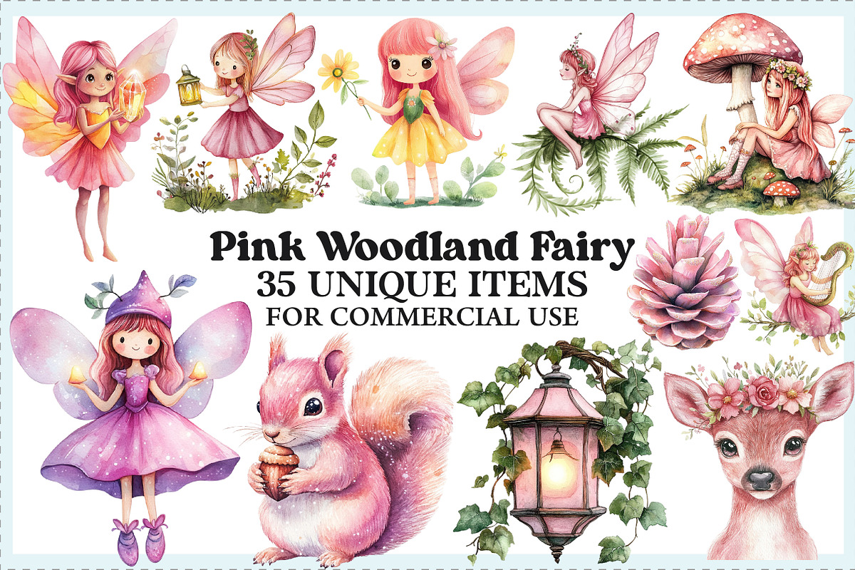 Pink Woodland Fairy Clipart, an Illustration by Craft Nest (Photo 1 of 9)