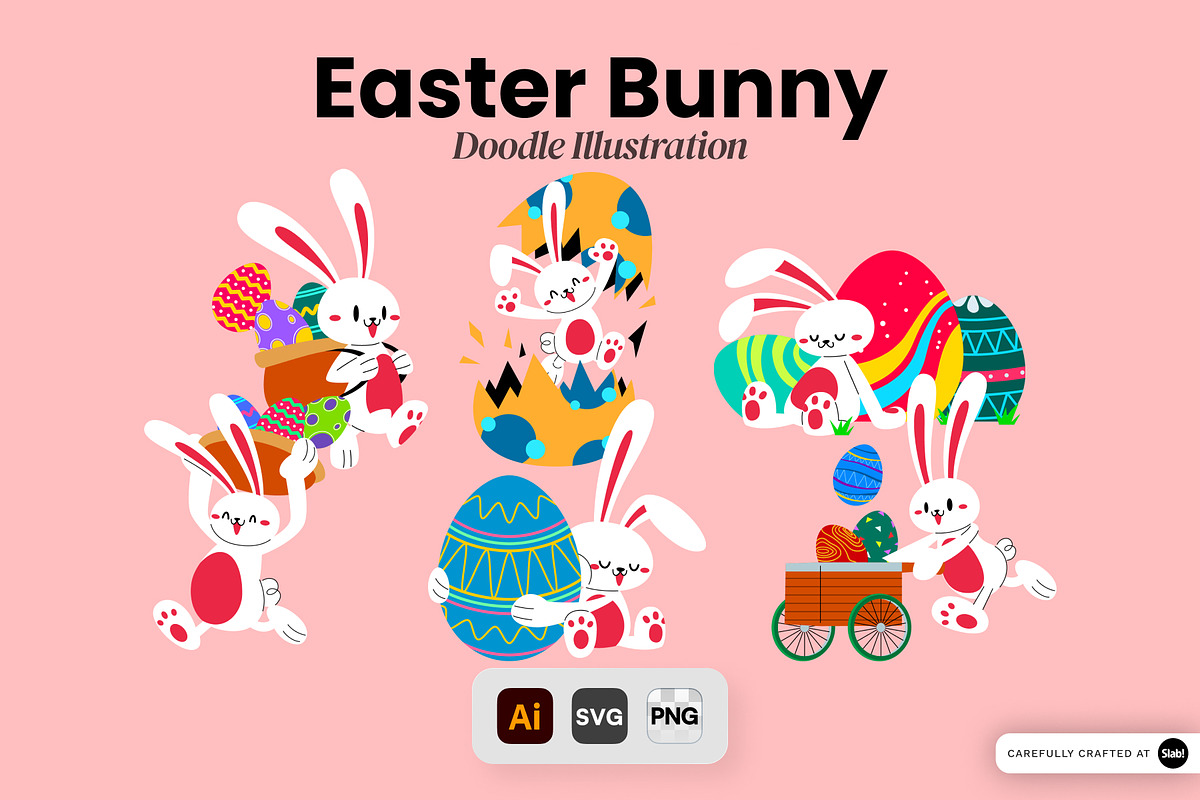Easter Bunny Doodle Illustration Set, an Object Graphic by SLAB! Design (Photo 1 of 3)