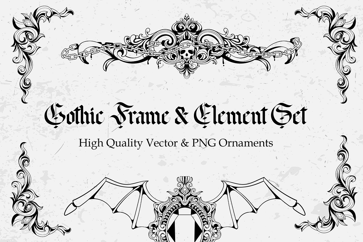 Gothic Frame & Ornament Set, a Seasonal Illustration by Invisual Studio (Photo 1 of 7)