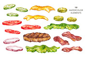 Unique Burger. Watercolor, a Food Illustration by Olga Olmix (Thumbnail 2 of 6)