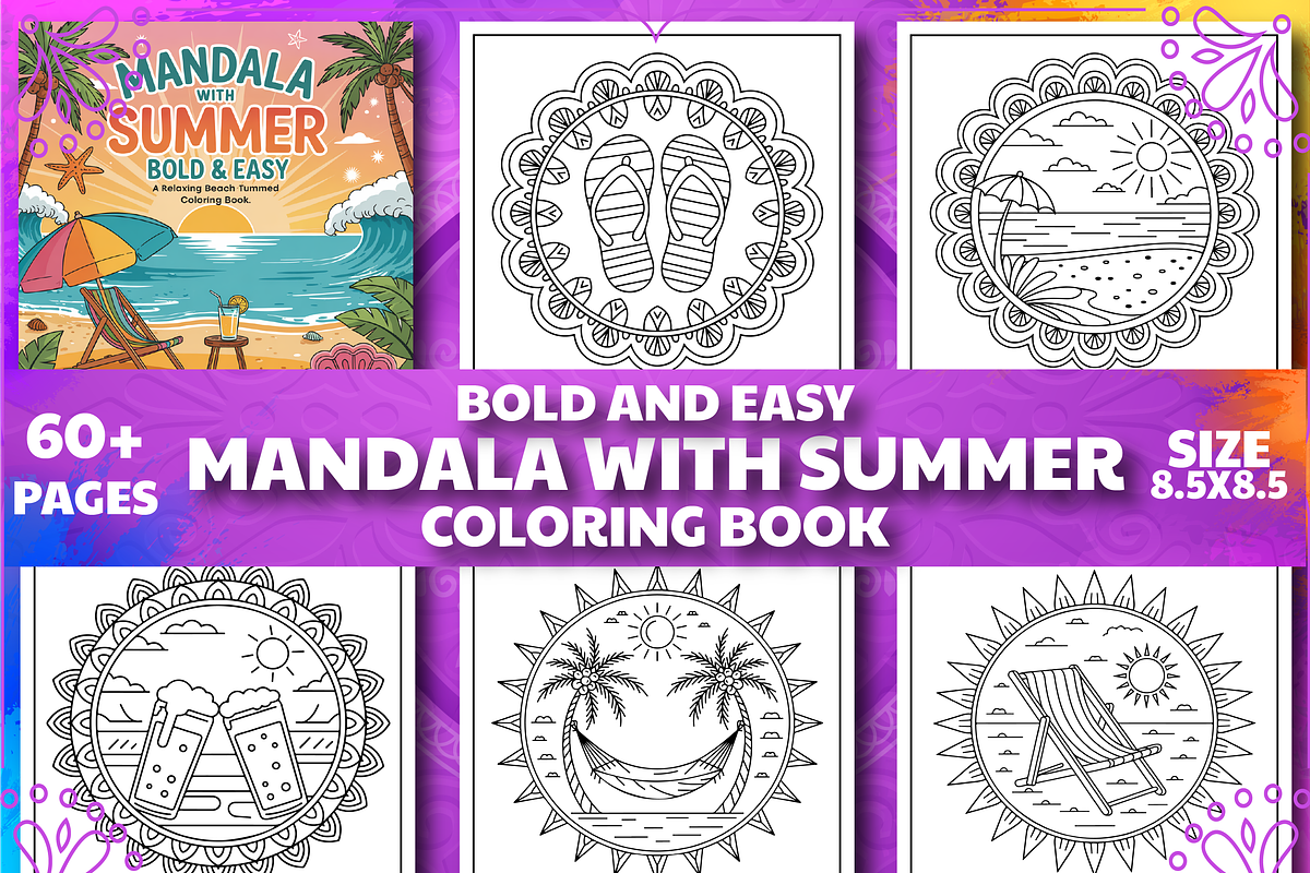 Mandala With Summer Coloring Book, a Decorative Illustration by Design Zone (Photo 1 of 5)