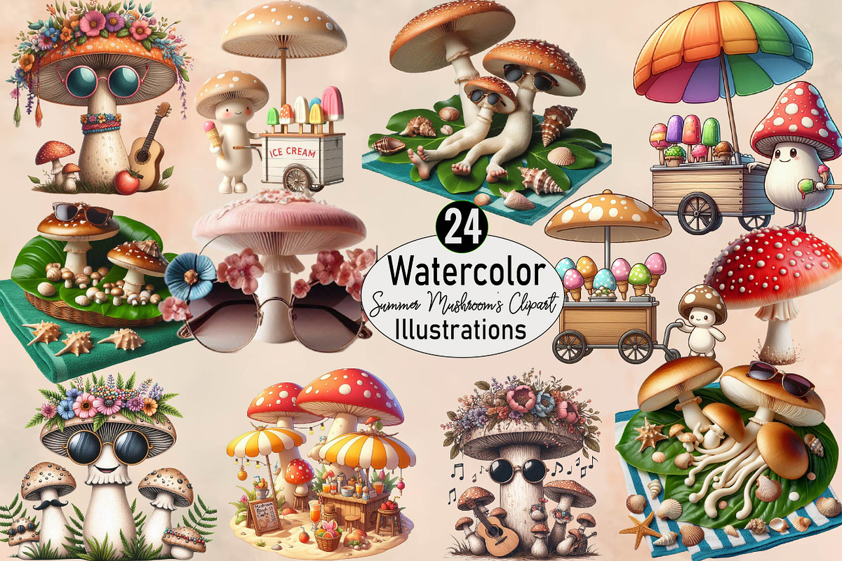 Summer Mushroom's Sublimation Clip, an Illustration by SVGArt (Photo 1 of 8)