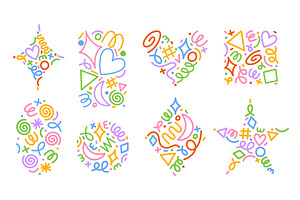 Colorful line doodle pattern shapes, an Illustration by winwin.art