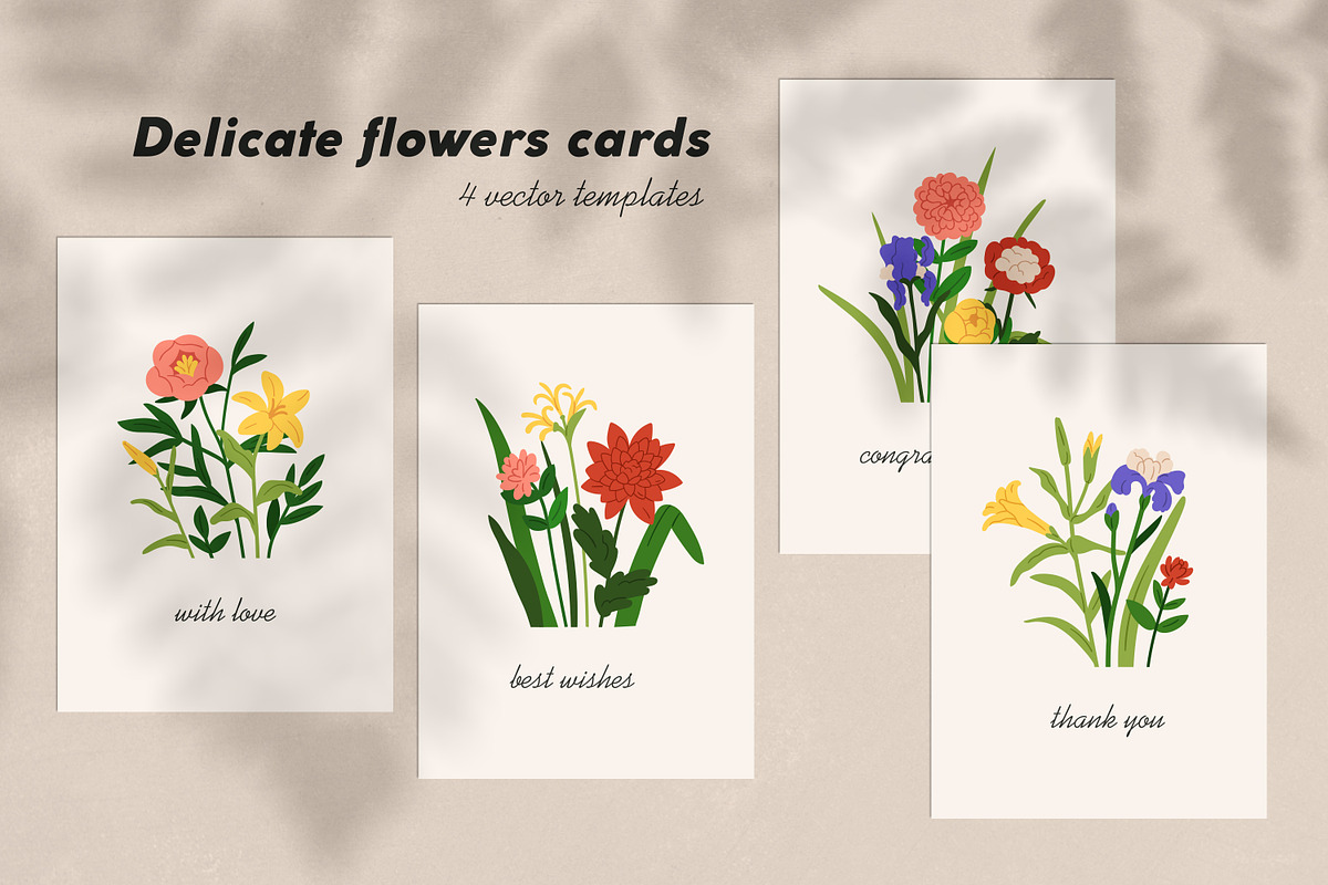 Floral greeting card designs set, a Decorative Illustration by Good Studio (Photo 1 of 6)