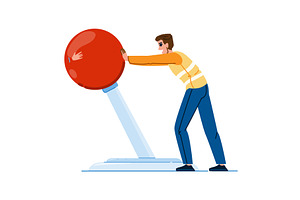 Worker pushing big red button, an Illustration by pikepicture