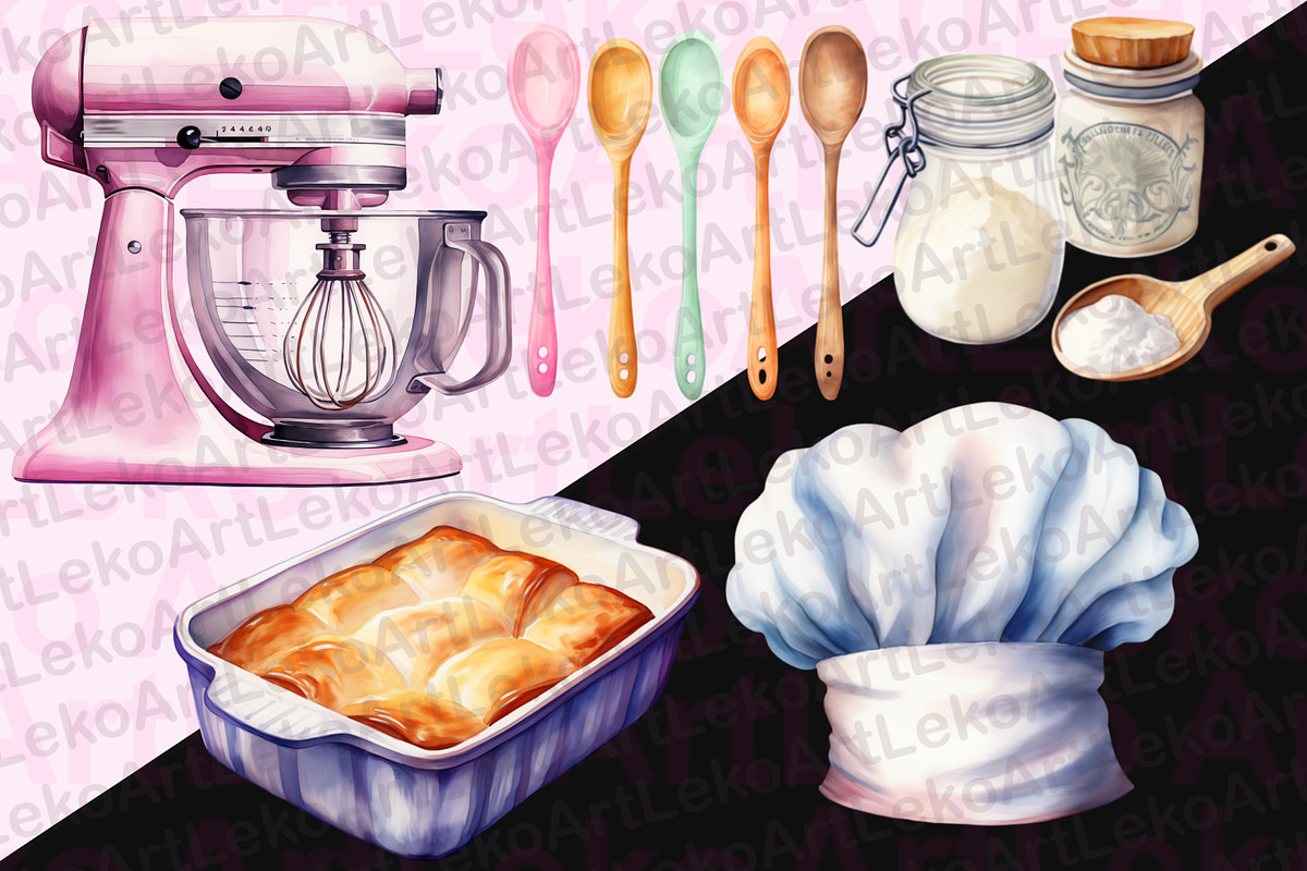 Baking Supplies Watercolor Clipart, a Food Illustration by LekoArt (Photo 4 of 6)