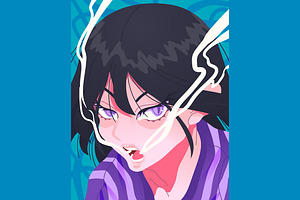 Blue Flat Design Anime Character Ill, an Illustration by graphicook