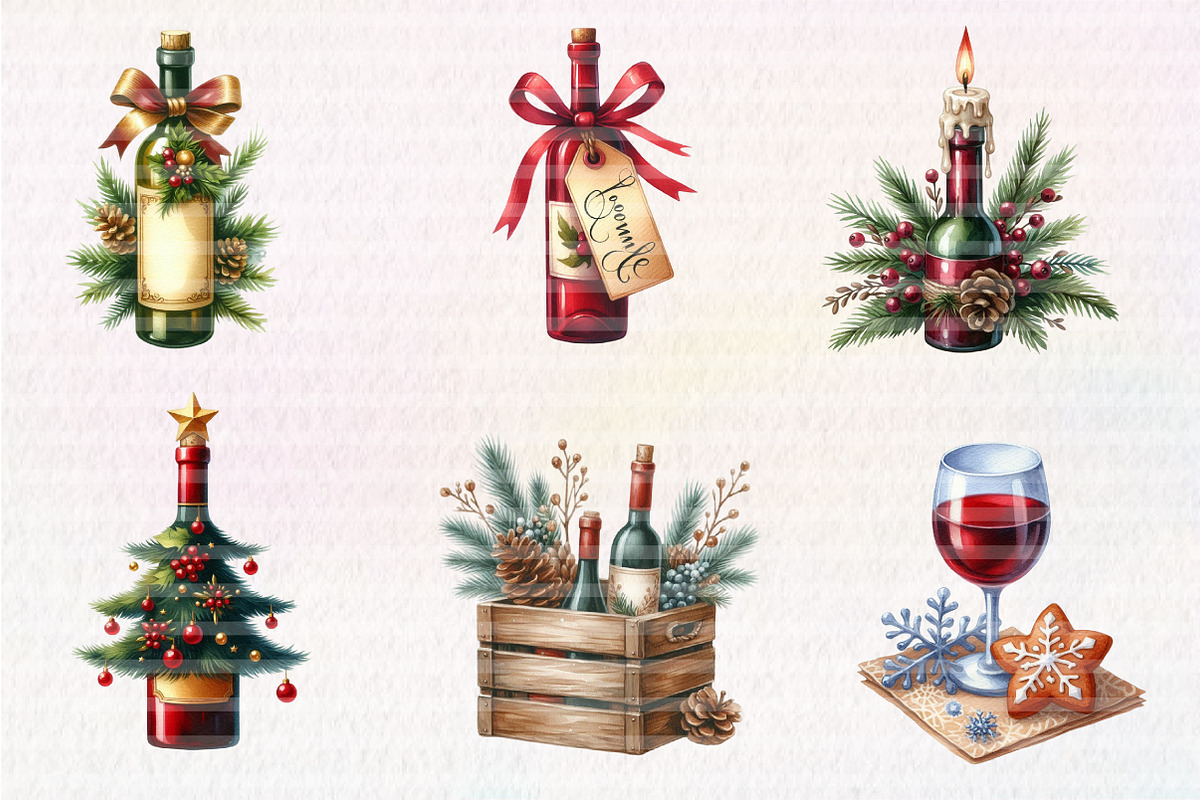 Christmas Red Wine Clipart, an Illustration by CreationArt (Photo 6 of 6)