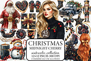 Midnight Cherry Christmas Clipart, an Illustration by Libby Wishes (Thumbnail 1 of 7)