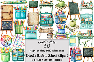 Doodle Back to School Clipart, a Seasonal Illustration by CitraGraphics