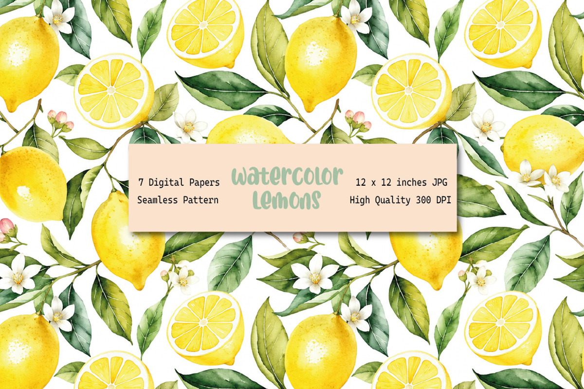Watercolor Lemon Seamless Pattern, a Pattern Graphic by Villa 11 Estudio (Photo 1 of 8)