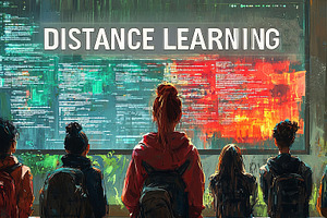 Young learners engaging in a virtual classroom environment with colorful data d, a Photo by AS photostudio