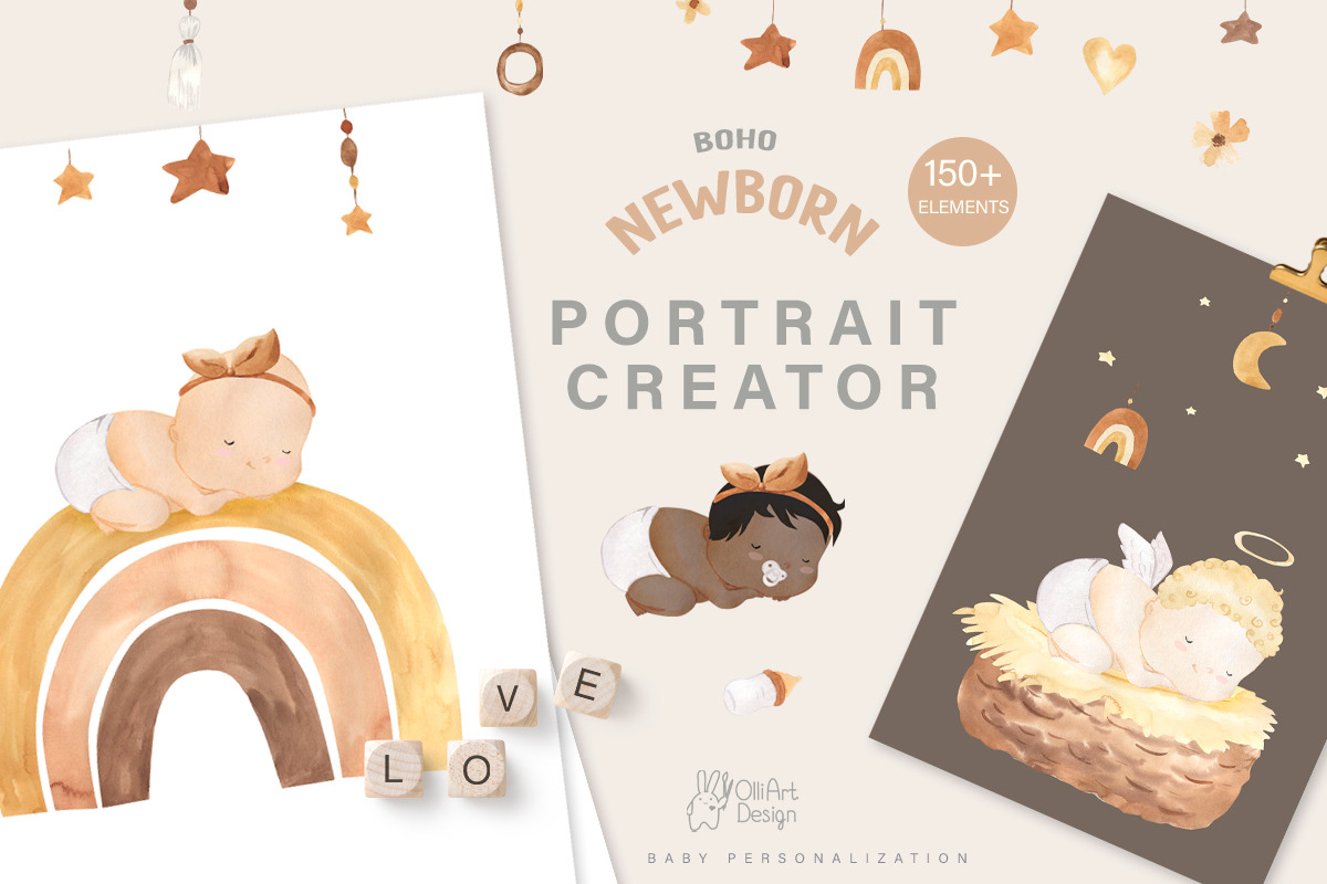 Boho nursery BUNDLE. Watercolor, an Animal Illustration by OlliArtDesign (Photo 4 of 8)